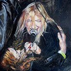 Pharmakon and me, Oil on Board, 2015; painting of my daughter Margaret Chardiet performing as Pharmakon